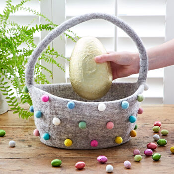 Felt Pom Pom Storage Basket With Handle, 3 of 4