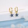 Sapphire Blue Flower Cz Huggie Hoop In Sterling Silver, thumbnail 4 of 12