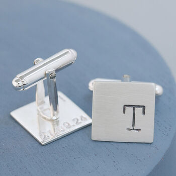 Sterling Silver Initial Cufflinks. Personalised Graduation Cufflinks, 3 of 12