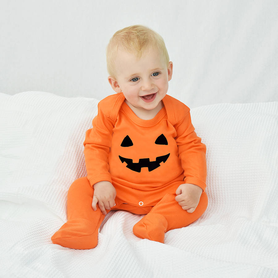 'pumpkin face' halloween baby romper sleepsuit by ellie ellie ...