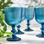 Set Of Four Sapphire Blue Glass Wine Goblets, thumbnail 4 of 6