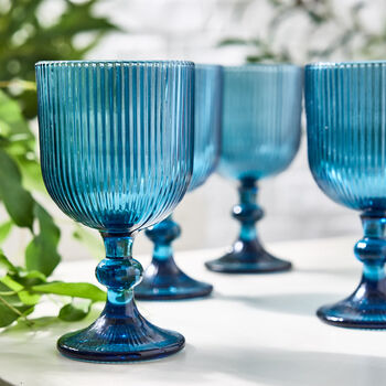 Set Of Four Sapphire Blue Glass Wine Goblets, 4 of 6