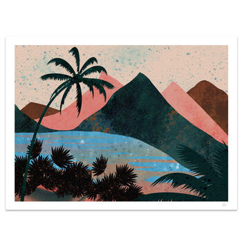 Tropical Sunset Mountain Landscape Art Print, 4 of 8
