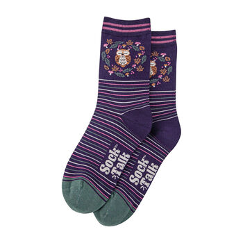 Night Owl Women's Striped Bamboo Ankle Socks Navy Blue, 3 of 3