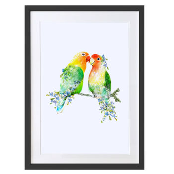 Love Birds Wildlife Botanical Fine Art Print, 4 of 5