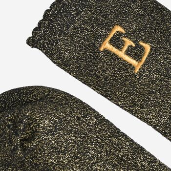 Women's Glitter Socks Black Gold Initial 'E', 4 of 5