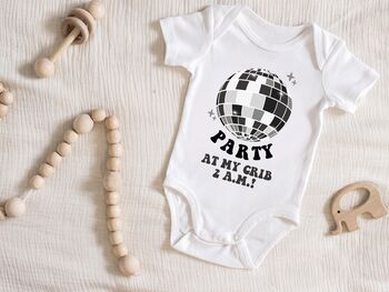 Party Print Disco Ball Baby Sleepsuit, 2 of 3