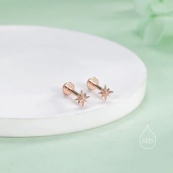 Tiny Starburst Internally Threaded Flat Back Earrings In Sterling Silver, 7 of 11