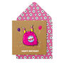Handmade Happy Birthday Pink Monster Personalised Card, thumbnail 1 of 3