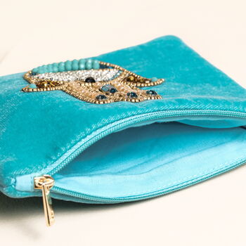 Blue Velvet Beaded Hamsa Hand Pouch, 2 of 2