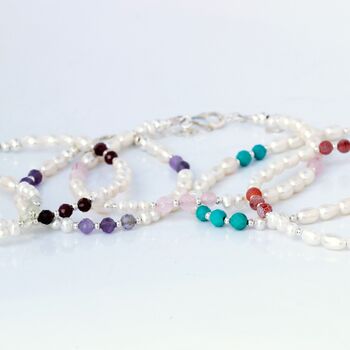 Adjustable Pearl Bracelet With Gemstone Beads, 10 of 12