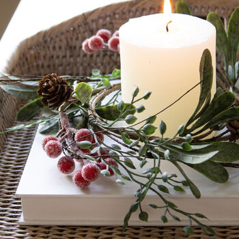 Faux Red Berry And Eucalyptus Candle Ring, 2 of 2