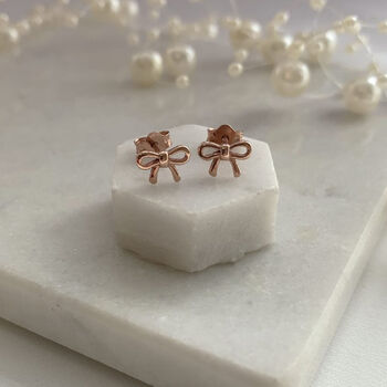 Rose Gold Bow Earrings, Tied Together, 2 of 4
