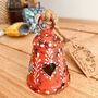 Orange Terracotta Red Hand Painted Hanging Heart Bell, thumbnail 2 of 8