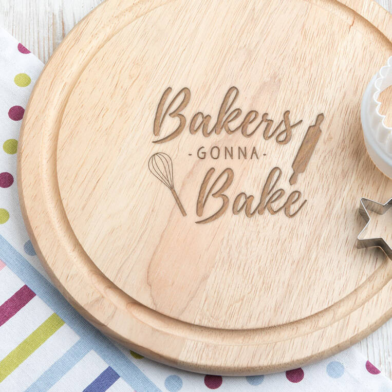 'Bakers Gonna Bake' 25cm Wooden Cake Stand / Plate, 1 of 5