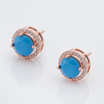 Round Turquoise 18k Rose Gold Plated Stud Earrings, 3 of 5