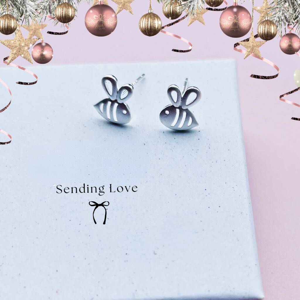 Sterling Silver Bumble Bee Earrings Little Girls Gift, 1 of 6