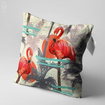 Double Sided Cushion Cover With Red Flamingo And Sun, 3 of 7