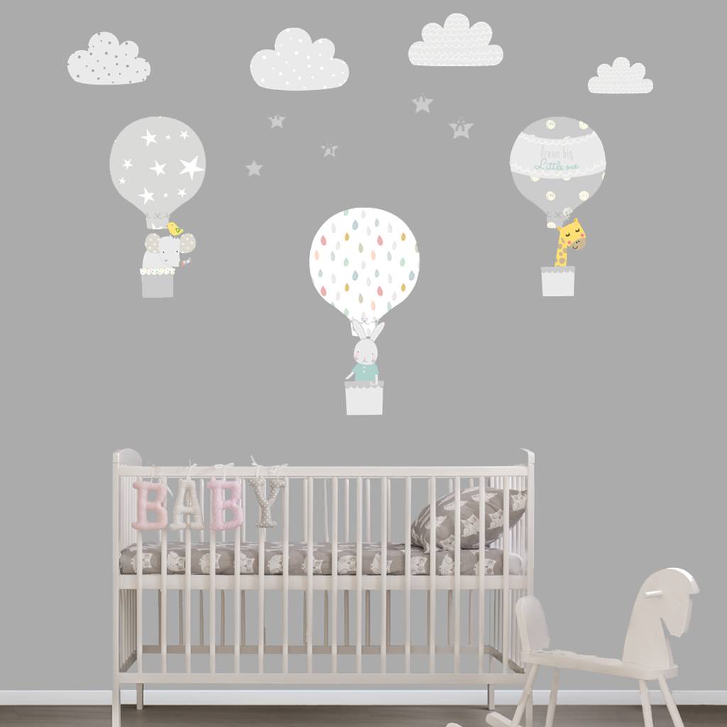 Grey Hot Air Balloon Fabric Wall Stickers