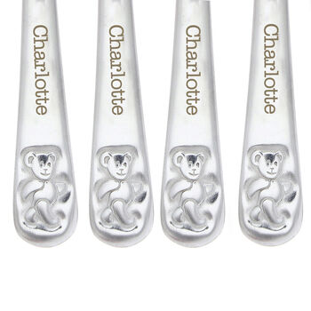 Personalised Teddy Four Piece Embossed Cutlery Set, 4 of 5