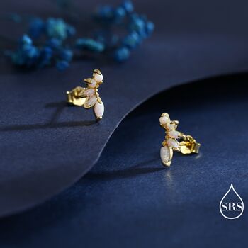 Sterling Silver White Opal Marquise Cluster Stud Earrings, 4 of 11