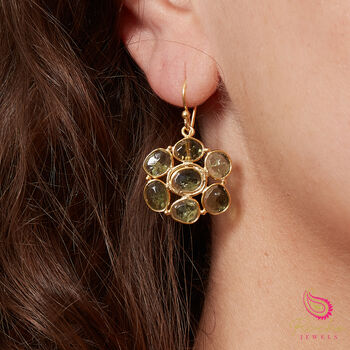 Red Garnet Cluster Circle 18 K Gold Plated Hook Earrings, 7 of 10