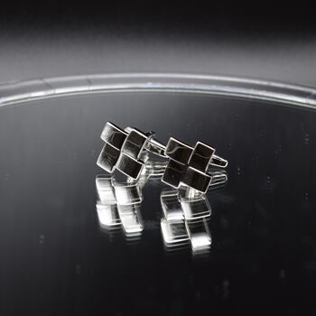 Geometric Grid Cufflinks 316 L Stainless Steel Modern Silver Design Gift, 6 of 6