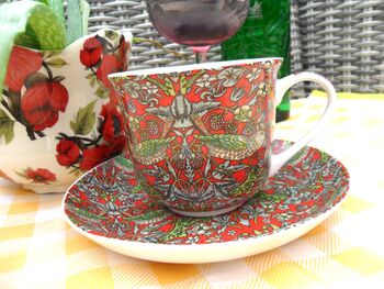 Large Cup And Saucer In William Morris Red Strawberry Thief Design, 9 of 9
