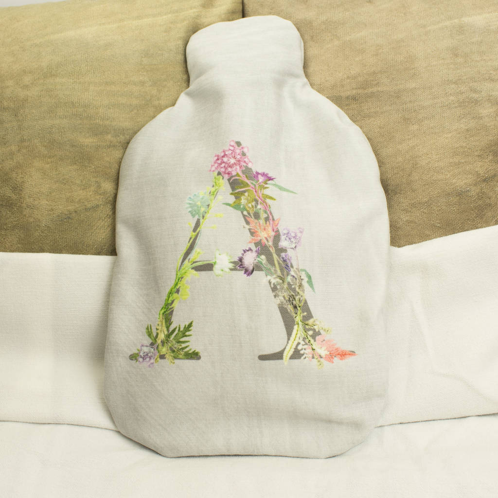 Personalised Name Floral Letter Hot Water Bottle Cover, 1 of 8