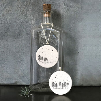 East Of India Flat Porcelain Bauble Merry Christmas Tree House, 3 of 3