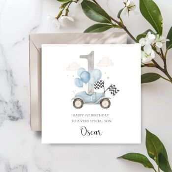 Race Car 2nd Birthday Card, Blue Birthday Card For Son, Nephew,Grandson Any Relationship, 5 of 6