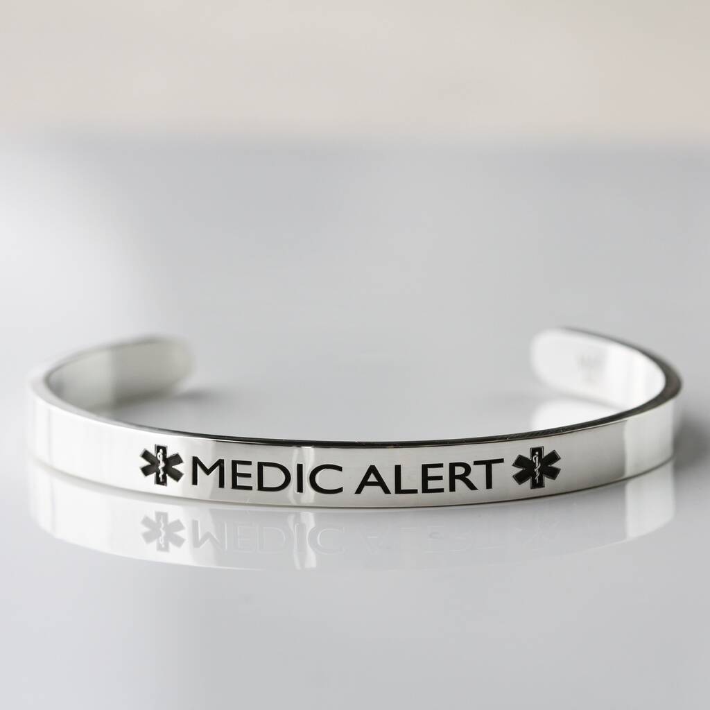 Silver Medical Alert Allergy Cuff Bracelet, 1 of 11