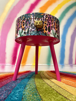 Hot Pink And Orange Leopard Print Round Bedside Table, 6 of 7