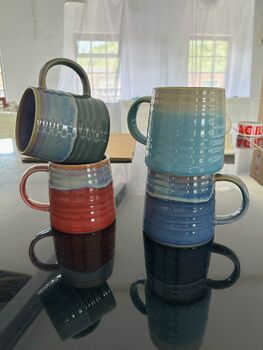 Set Of Four Reactive Glaze Mugs In Seashore Glazes, 2 of 5