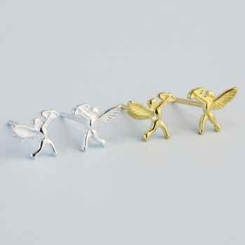 Sterling Silver Cupid Stud Earrings, 2 of 4