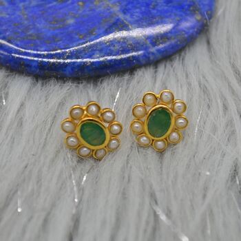 Pearl, Emerald Stud Earrings, 2 of 6