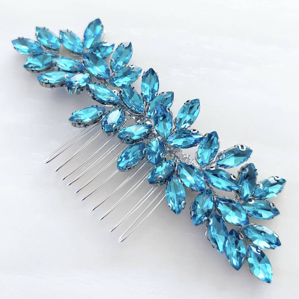 Vibrant Blue Crystal Hair Comb, 1 of 3