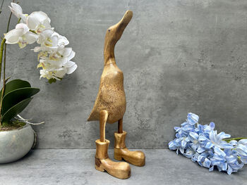 Hand Carved Bamboo Wood Duck Figurine 34cm, 4 of 12