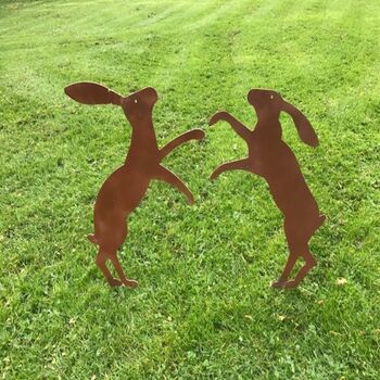 large boxing hares garden sculpture