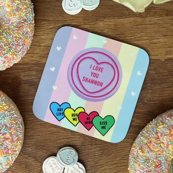 Love Heart Striped Personalised Coaster, 3 of 3