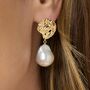 Decus Molten Stud Earrings With Large Baroque Cultured Freshwater Pearl Drops, thumbnail 1 of 3