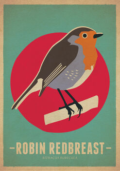 Robin Redbreast Birds Vintage Retro Style Poster Print, 2 of 2