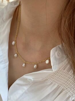 Dainty Gold 18 K Pearl Choker Necklace, 4 of 6