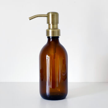 Refillable Amber Bottle With Brushed Gold Metal Pump, 4 of 6