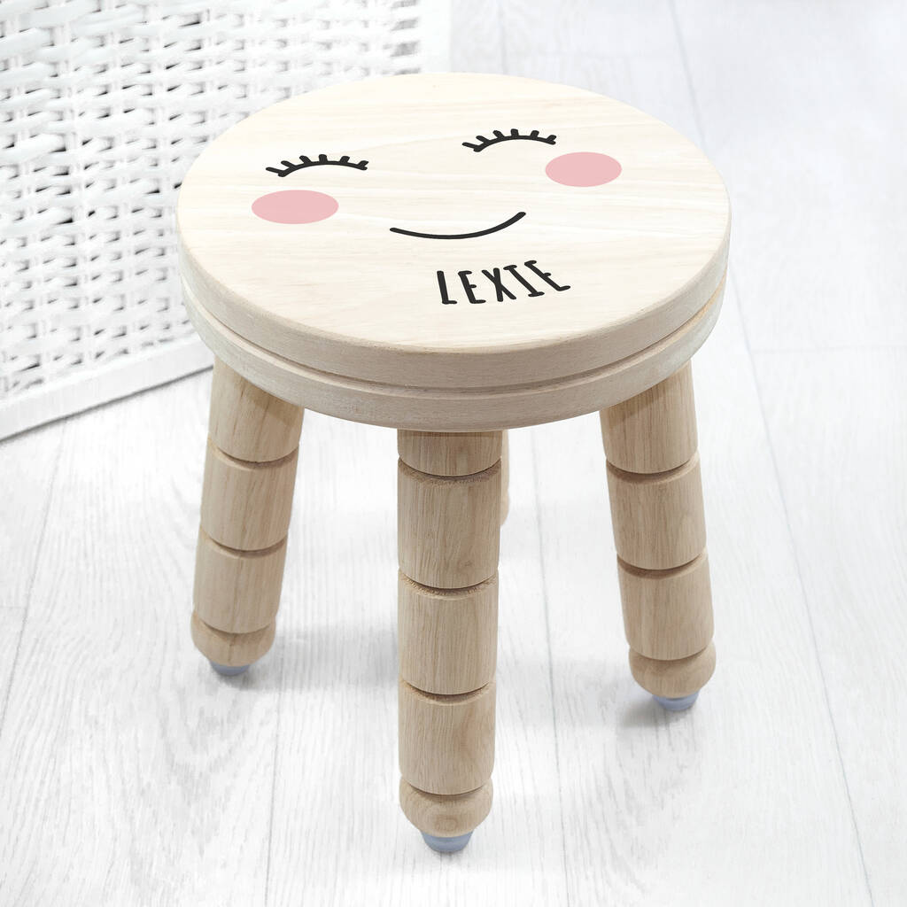 Personalised Cute Face Kids Wooden Stool, 1 of 6