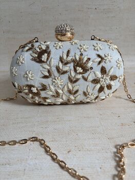 Off White Oval Floral Clutch, 6 of 11
