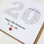 Personalised 20th Anniversary Card With China Heart, thumbnail 2 of 2