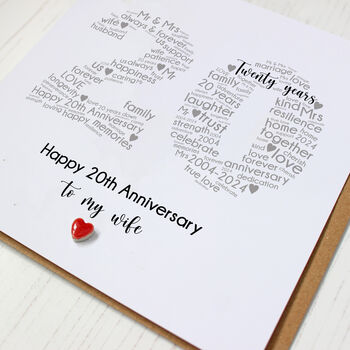 Personalised 20th Anniversary Card With China Heart, 2 of 2