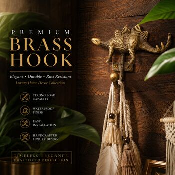 Vintage Brass Dinosaur Wall Hooks Set Of Two, 7 of 9