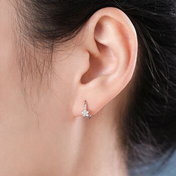 Clear Cz Flower Huggie Hoop Earrings In Sterling Silver, 5 of 11